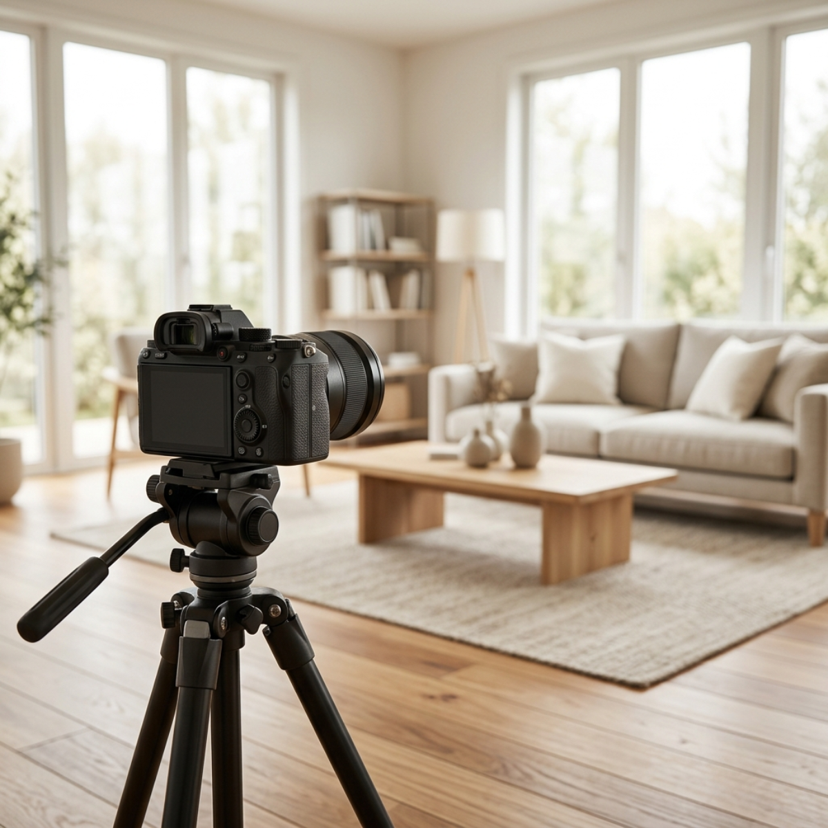 Professional camera capturing a room