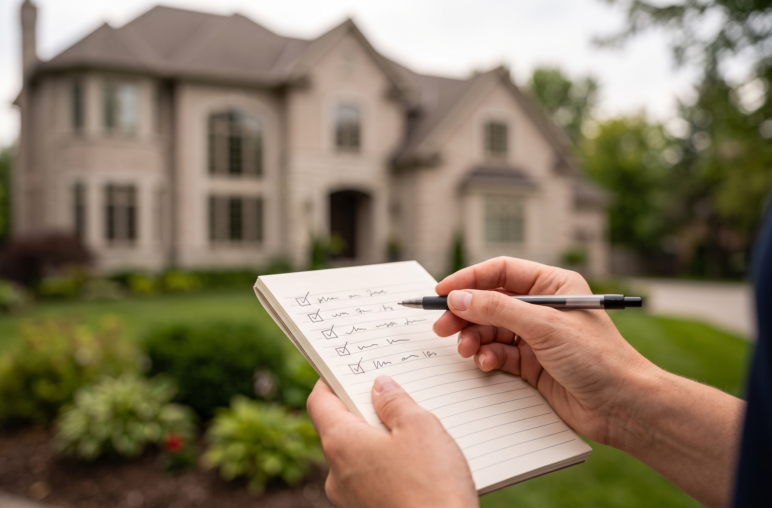 Handwritten moving checklist in front of a Markham move-up home